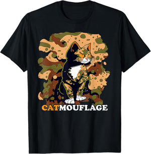 Funny Cat Pun Catmouflage Camo Joke Kids Men Women T-Shirt - T-Shirt | Black