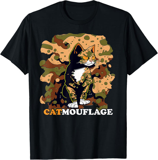 Funny Cat Pun Catmouflage Camo Joke Kids Men Women T-Shirt - T-Shirt | Black