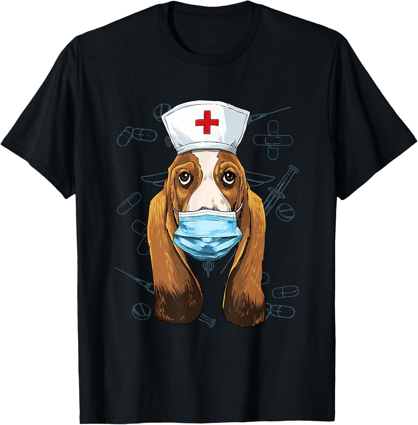 Hospital Basset Hound ER Nurse RN LPN Nurse Life Dog Lover T-Shirt - T-Shirt | Black