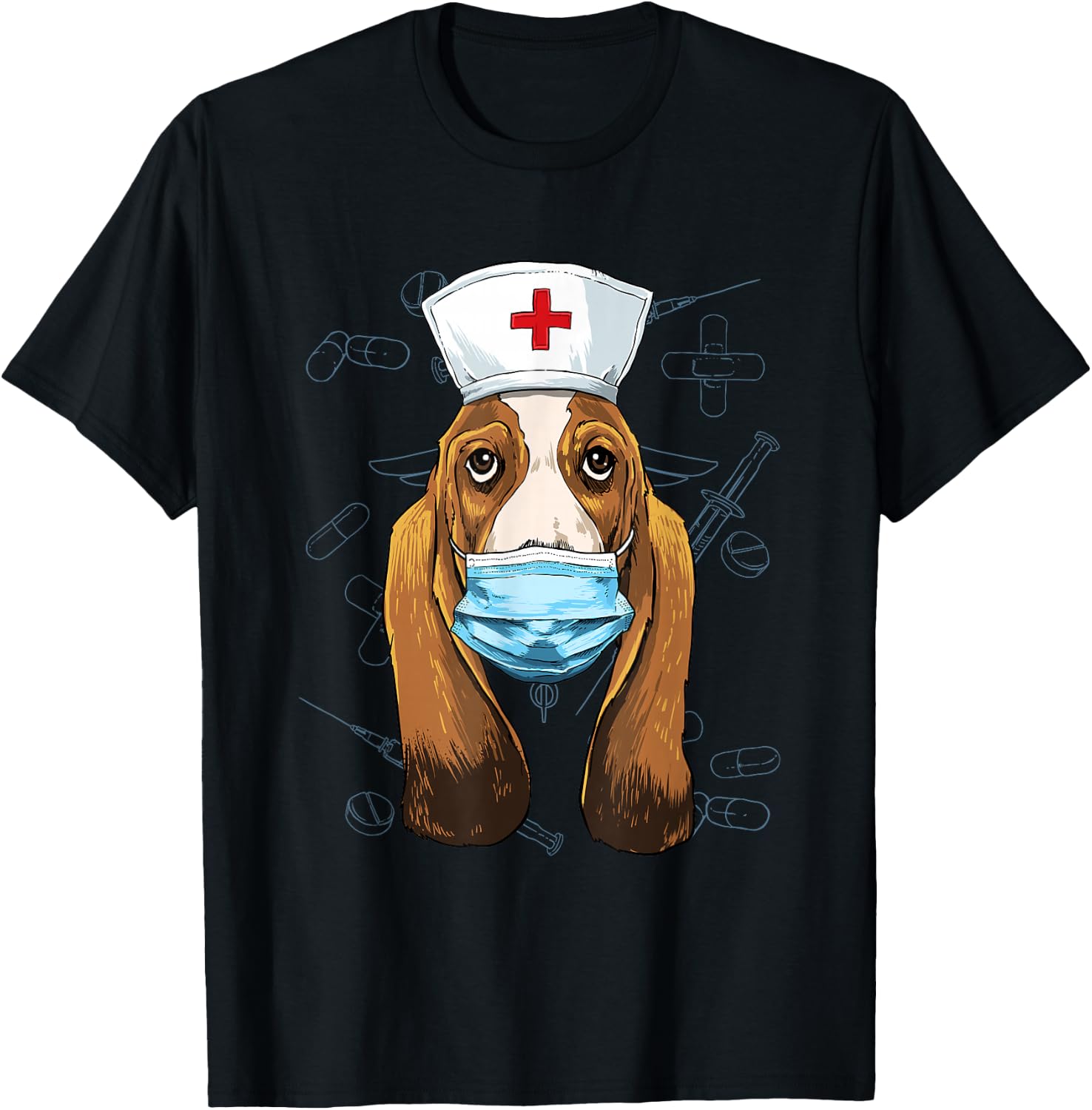 Hospital Basset Hound ER Nurse RN LPN Nurse Life Dog Lover T-Shirt - T-Shirt | Black
