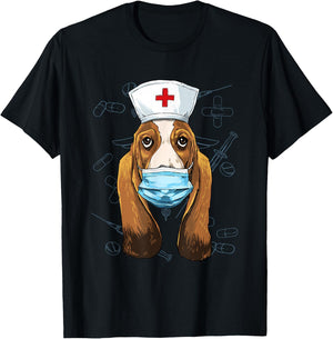 Hospital Basset Hound ER Nurse RN LPN Nurse Life Dog Lover T-Shirt - T-Shirt | Black
