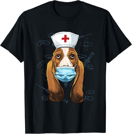 Hospital Basset Hound ER Nurse RN LPN Nurse Life Dog Lover T-Shirt - T-Shirt | Black