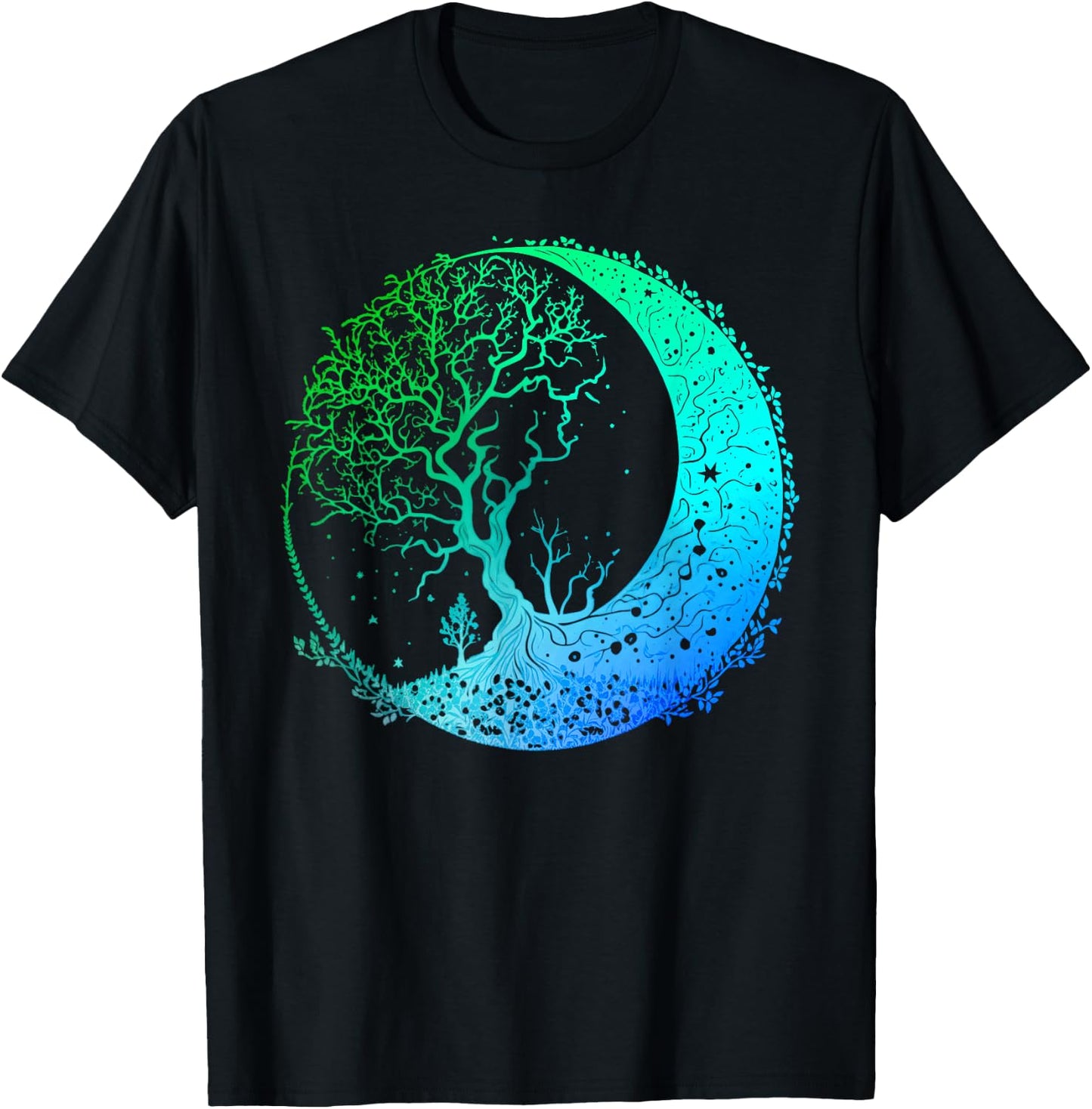 Crescent Moon Phases Mandala Chakra Tree of Life Yoga T-Shirt - T-Shirt | Black