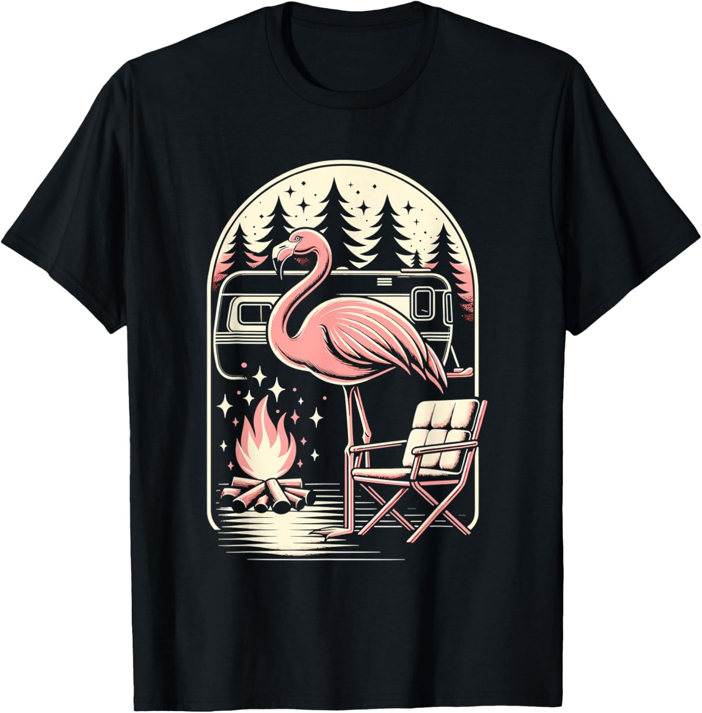 Funny Camping Flamingo Camper Camp Outdoor Travel Nature T-Shirt - T-Shirt | Black