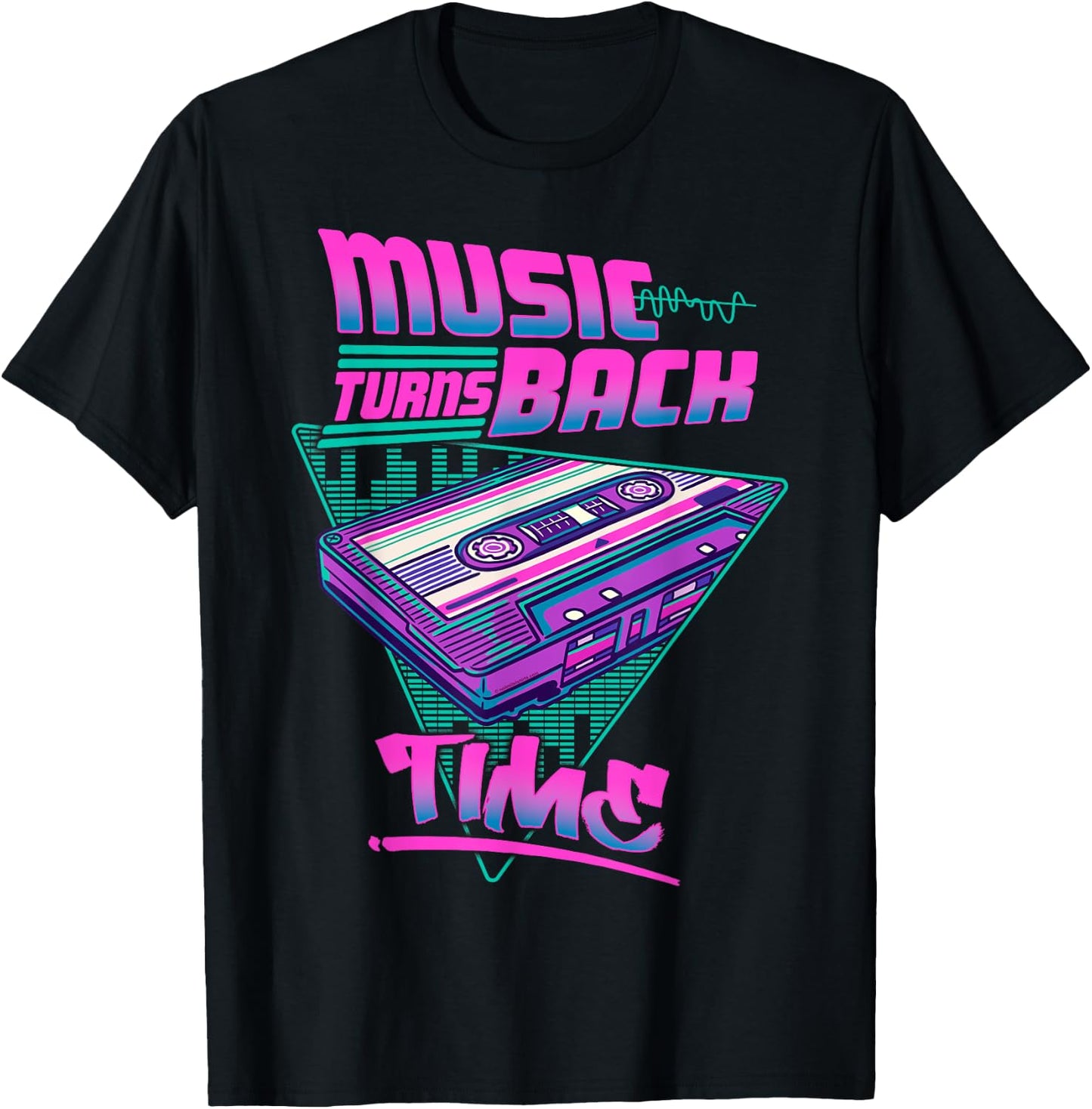 Cassette Tape with Music Wave Retro Synthwave Vaporwave T-Shirt - T-Shirt | Black