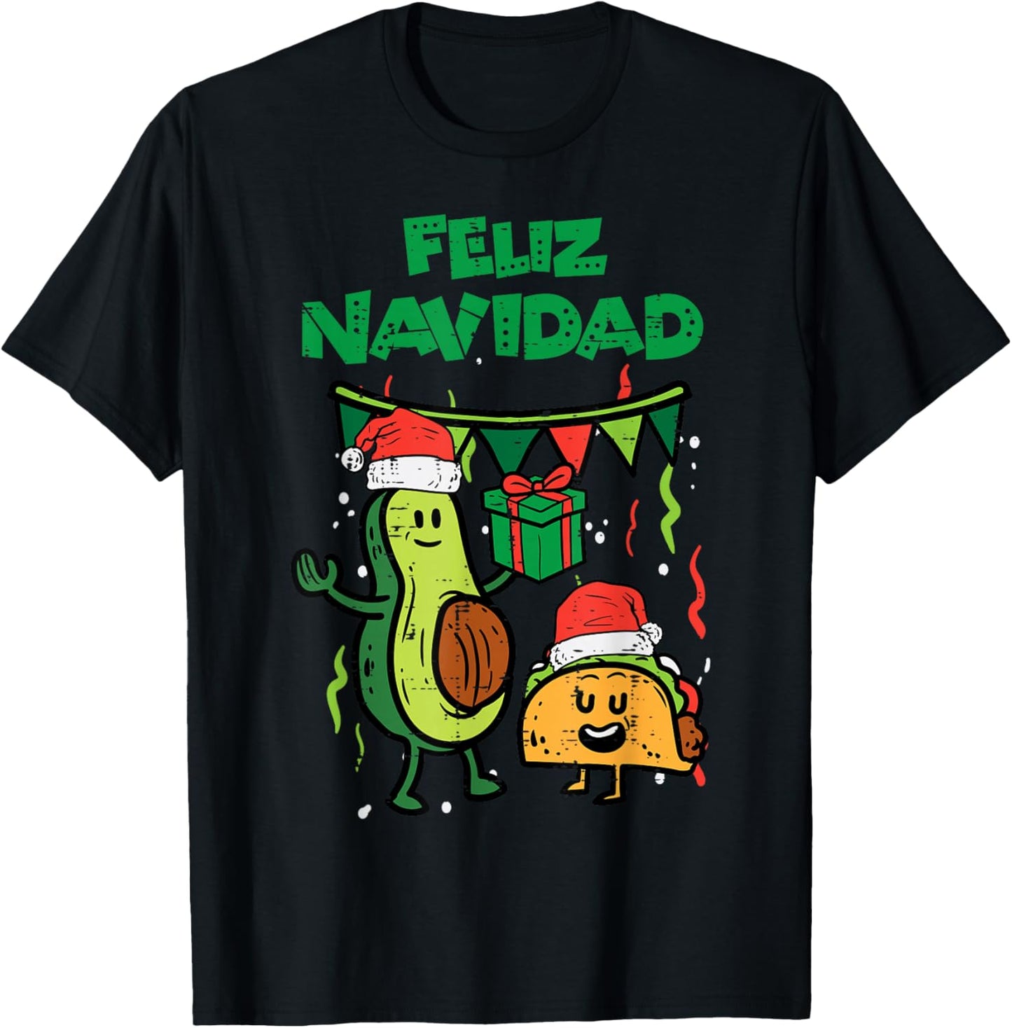Feliz Navidad Avocado Tacos Mexican Christmas Men Women Kids T-Shirt - T-Shirt | Black
