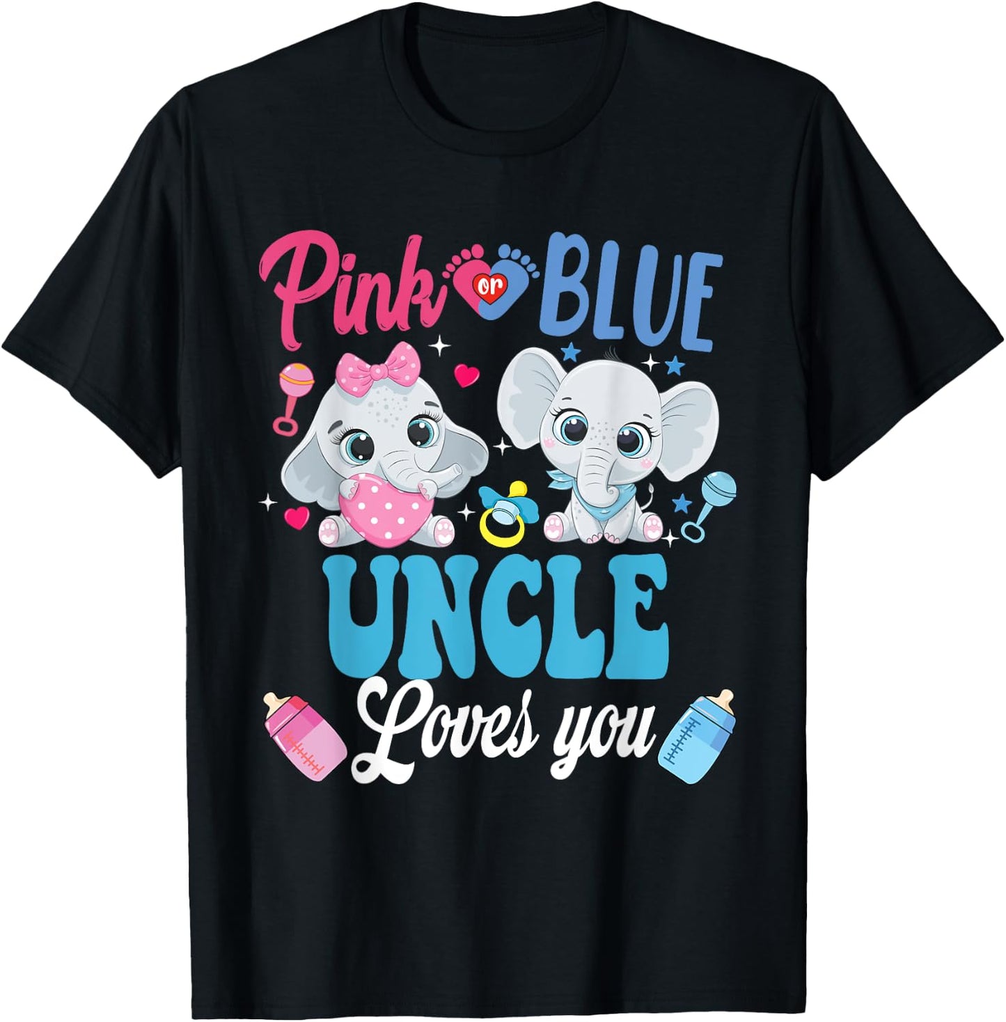 Pink Or Blue Uncle Loves Your shirt Elephant Gender Reveal T-Shirt - T-Shirt | Black