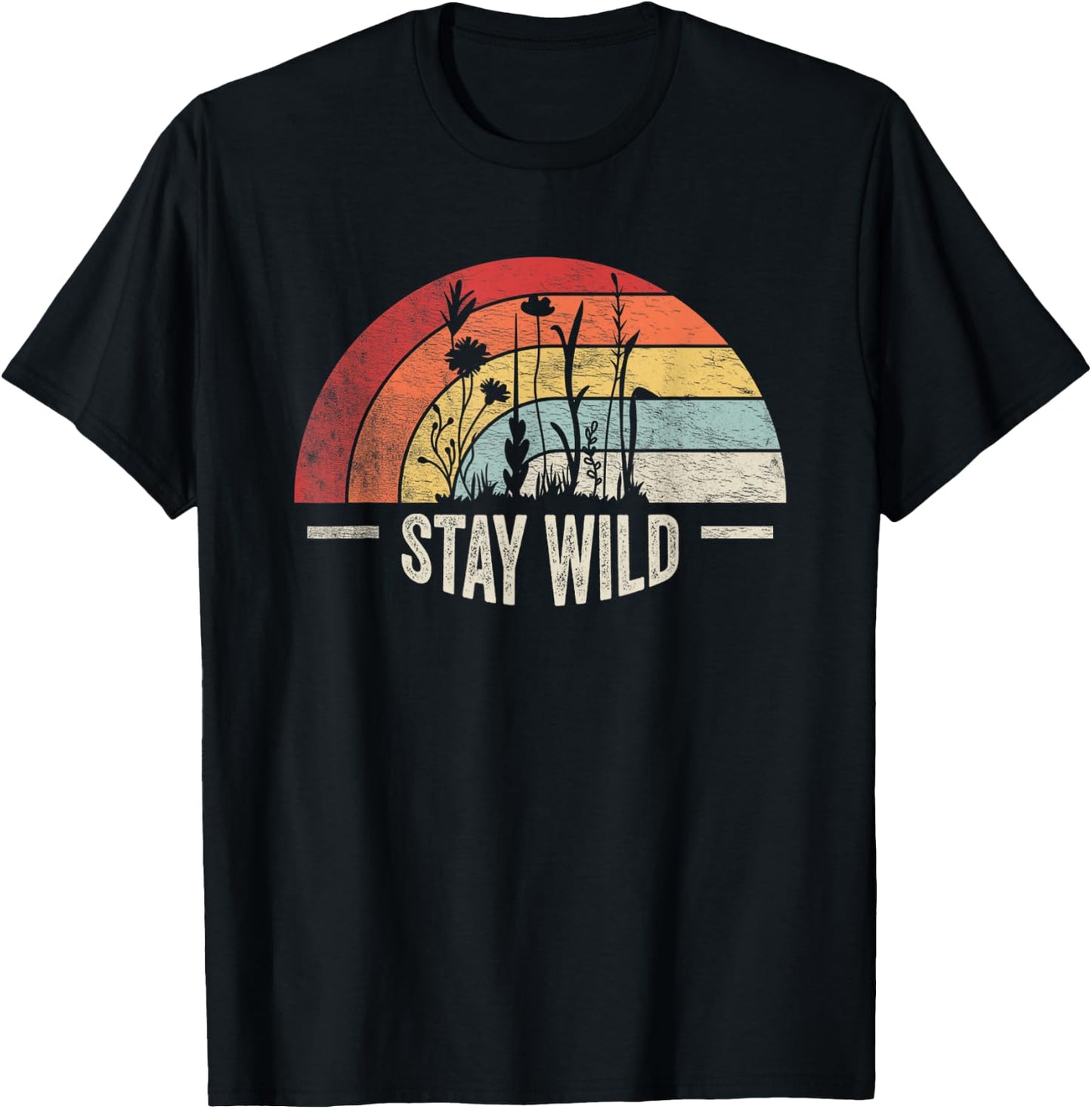 Retro Vintage Stay Wild Wildflower Inspirational Women Quote T-Shirt - T-Shirt | Black