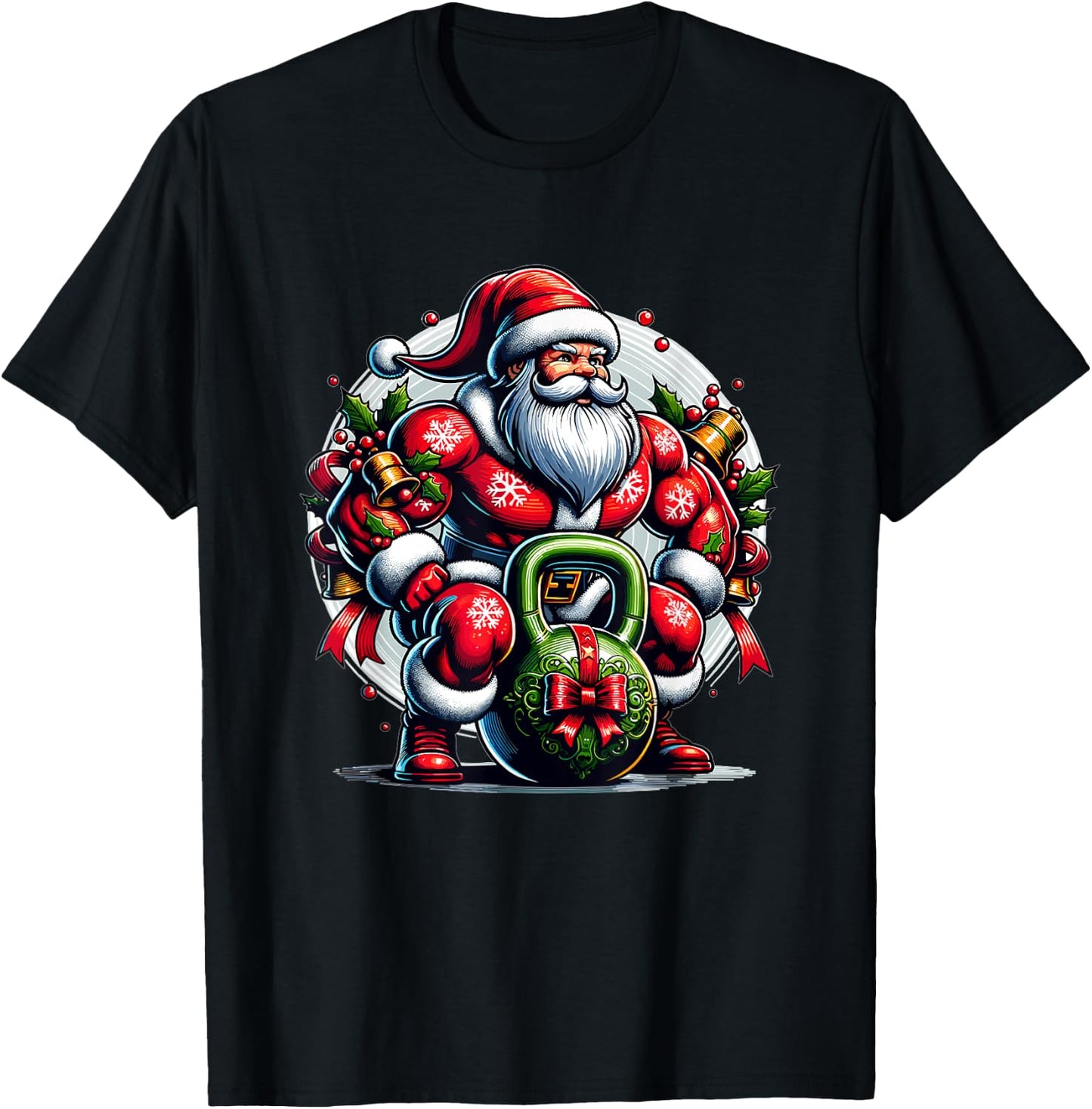 Buff Santa Kettlebell Christmas T-Shirt - T-Shirt | Black