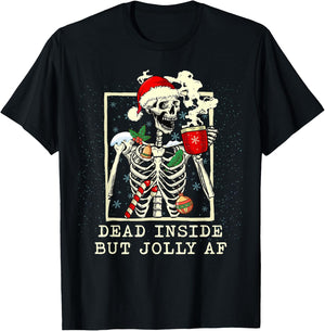 Dead Inside But Jolly AF Skeleton Coffee Latte Christmas T-Shirt - T-Shirt | Black
