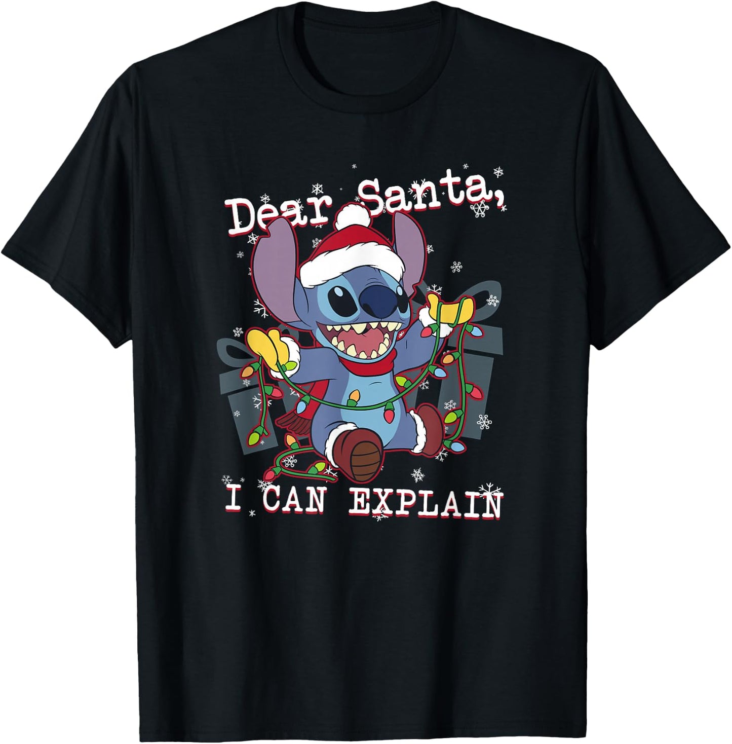 Disney Lilo & Stitch Christmas Dear Santa, I Can Explain Short Sleeve T-Shirt - T-Shirt | Black
