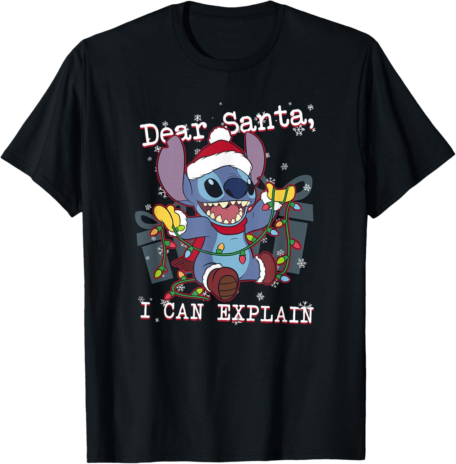 Disney Lilo & Stitch Christmas Dear Santa, I Can Explain Short Sleeve T-Shirt - T-Shirt | Black