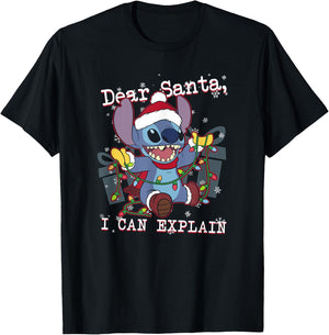Disney Lilo & Stitch Christmas Dear Santa, I Can Explain Short Sleeve T-Shirt - T-Shirt | Black