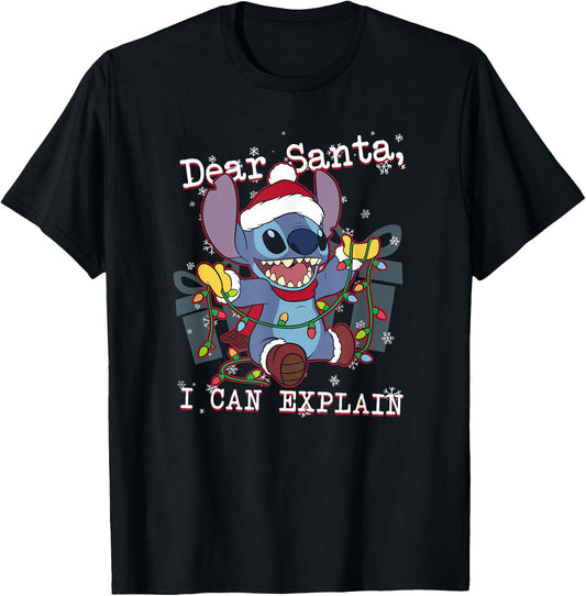 Disney Lilo & Stitch Christmas Dear Santa, I Can Explain Short Sleeve T-Shirt - T-Shirt | Black