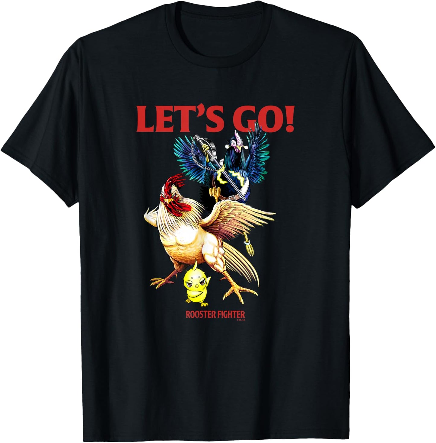 Rooster Fighter : -Adults, Black, Small, Short Sleeve, Classic Fit, Graphic Design T-Shirt - T-Shirt | Black