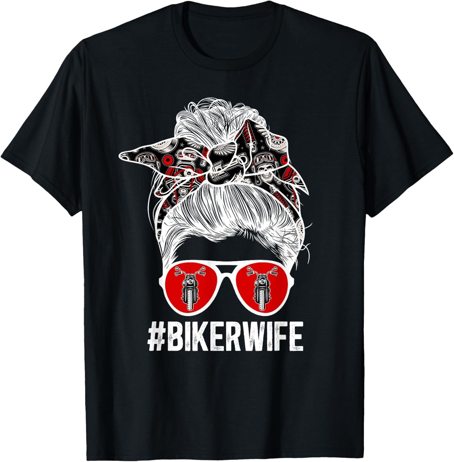 Cute Biker Wife Anniversary Biker Wife Messy Bun Motorcycle Wife - Black, Small T-Shirt - T-Shirt | Black