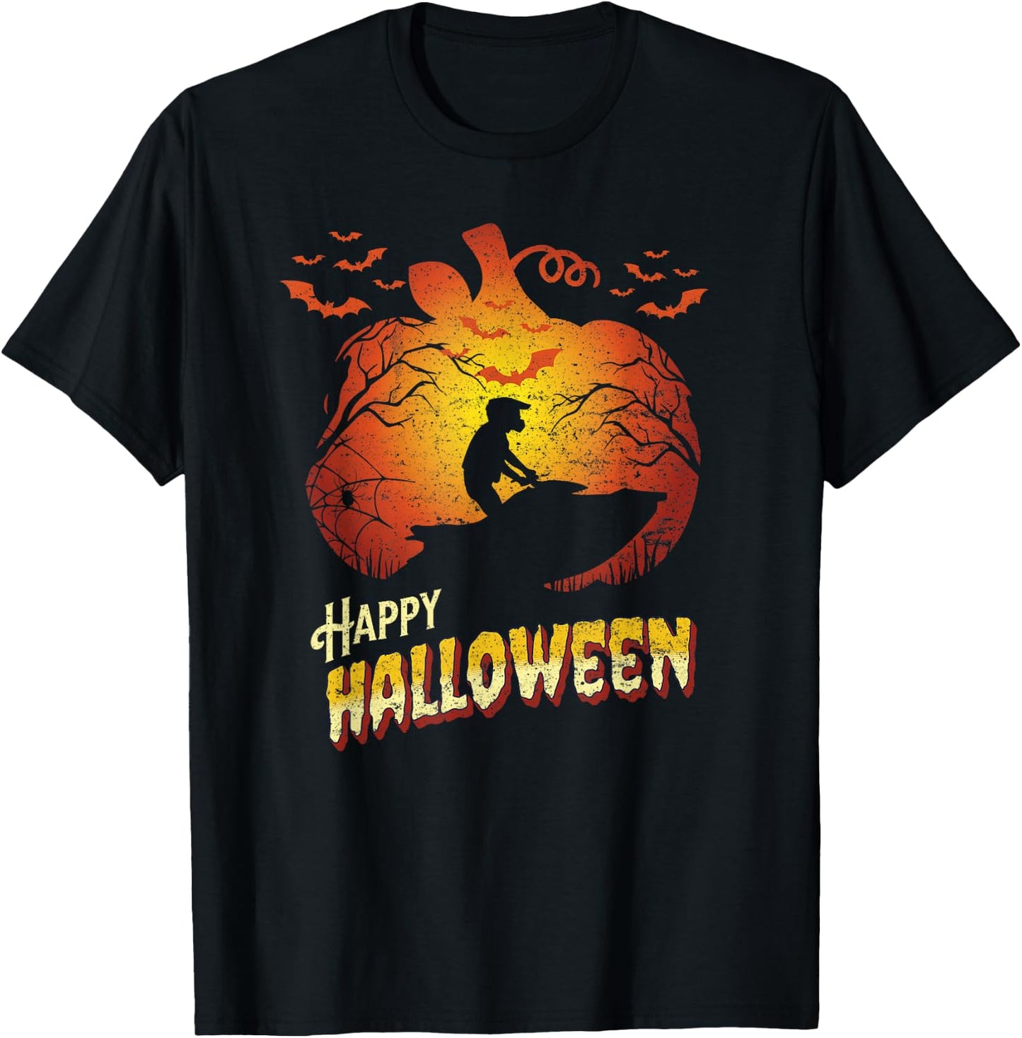 Jet Ski Rider Silhouette Happy Halloween Jet Skiing T-Shirt - T-Shirt | Black