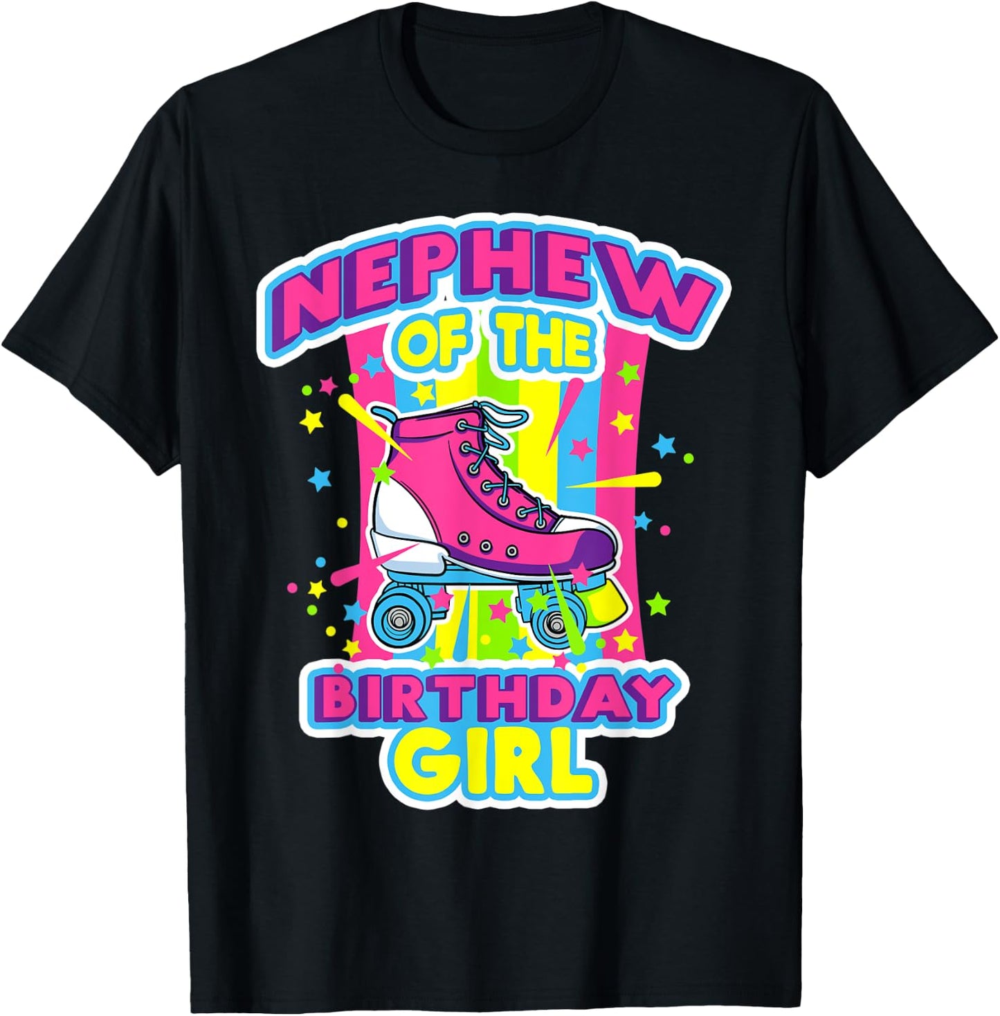 Nephew of the Birthday Girl Roller Skates Bday Skating Party T-Shirt - T-Shirt | Black