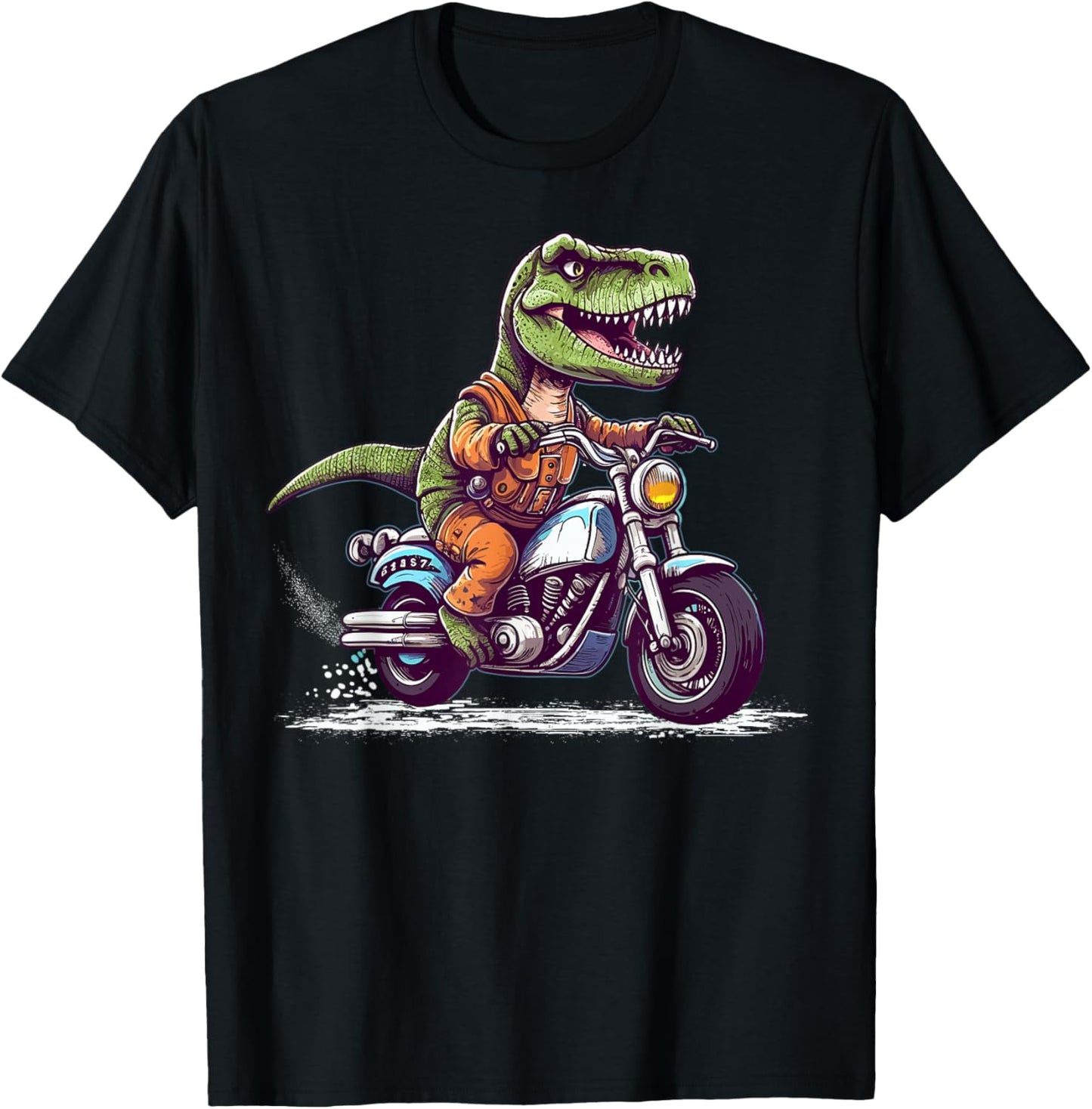 Biker T Rex On Motor Bike Dinosaur T Rex Riding Motorcycle T-Shirt - T-Shirt | Black