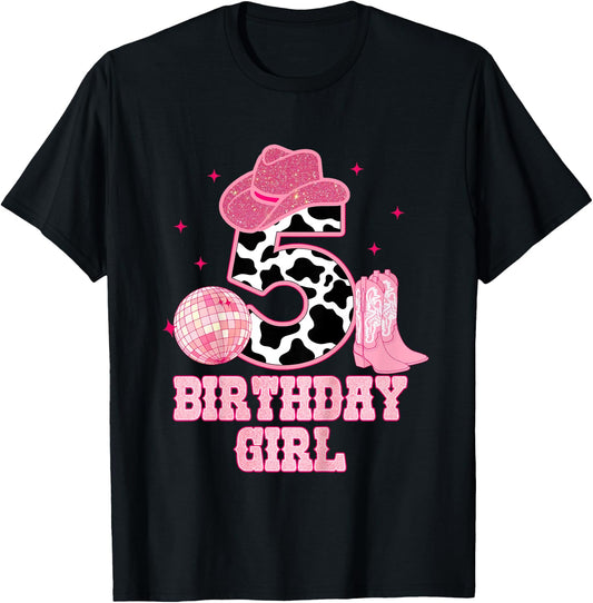 Happy 5th Birthday Girl Outfit Rodeo Western Cowgirl Cowboy T-Shirt - T-Shirt | Black