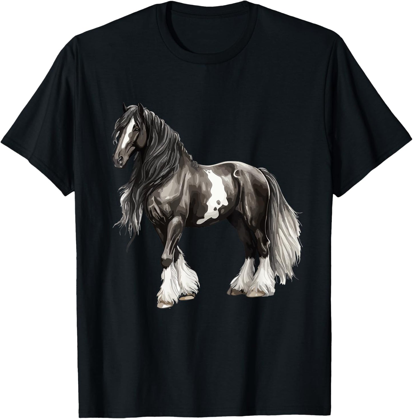 Black Gypsy Vanner Horse Lover Riding Equestrian T-Shirt - T-Shirt | Black