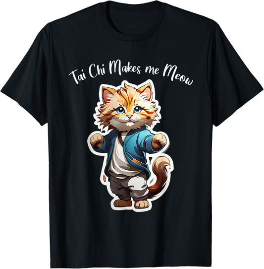 Cat Tai Chi makes me Meow, funny Kitten, Ying Yang Balance T-Shirt - T-Shirt | Black