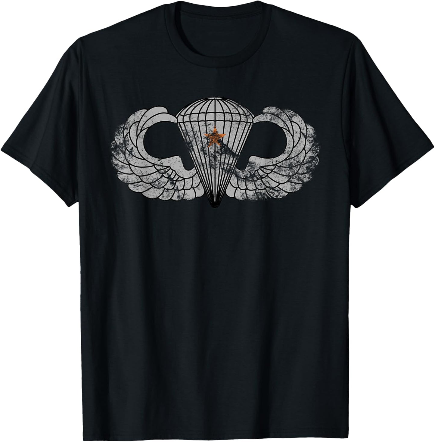 US Army Parachutist Badge Combat Star - Airborne Jump Wings T-Shirt - T-Shirt | Black