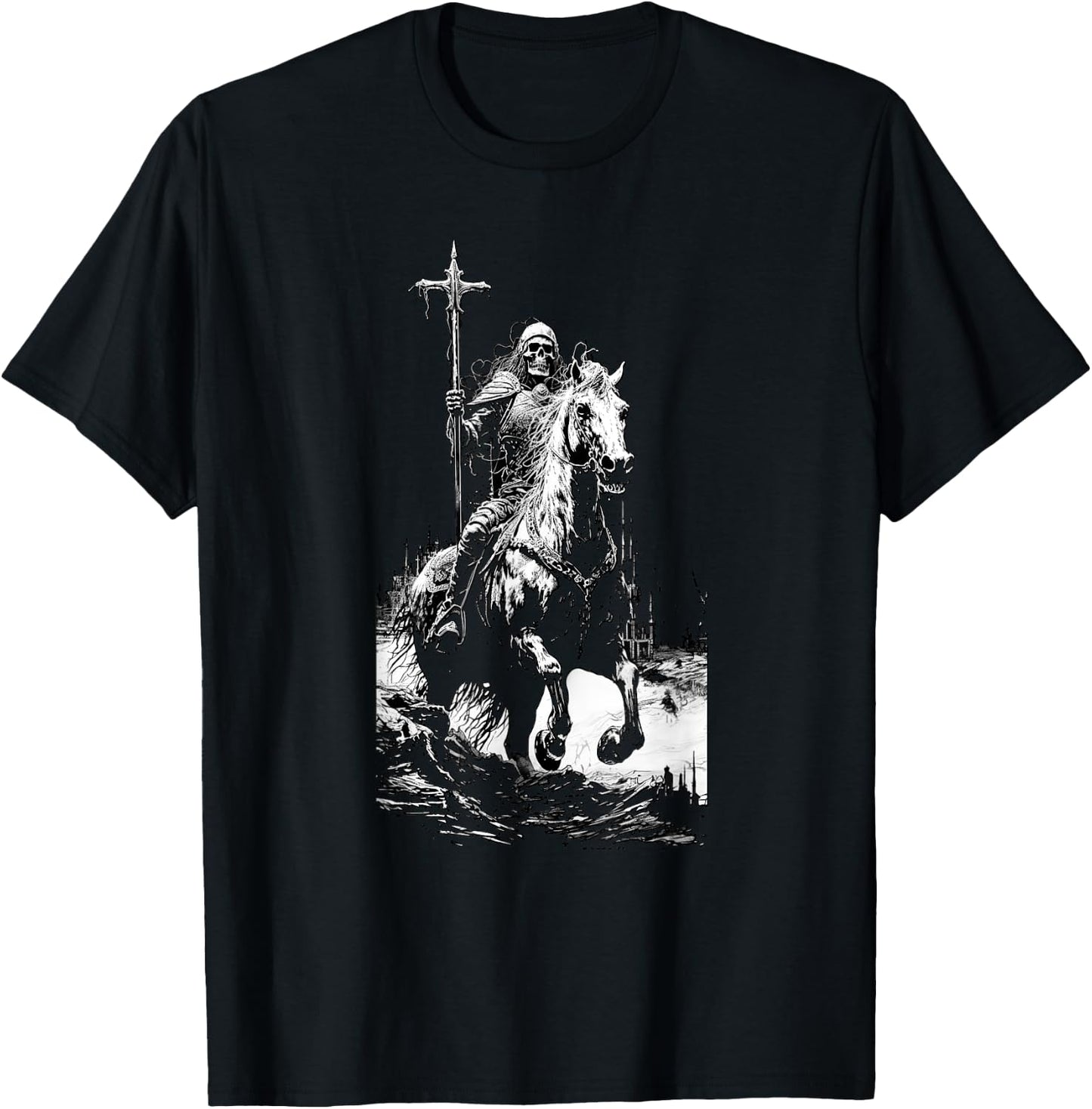 Death Rides A Pale Horse, Revelations, Skeleton Fantasy T-Shirt - T-Shirt | Black