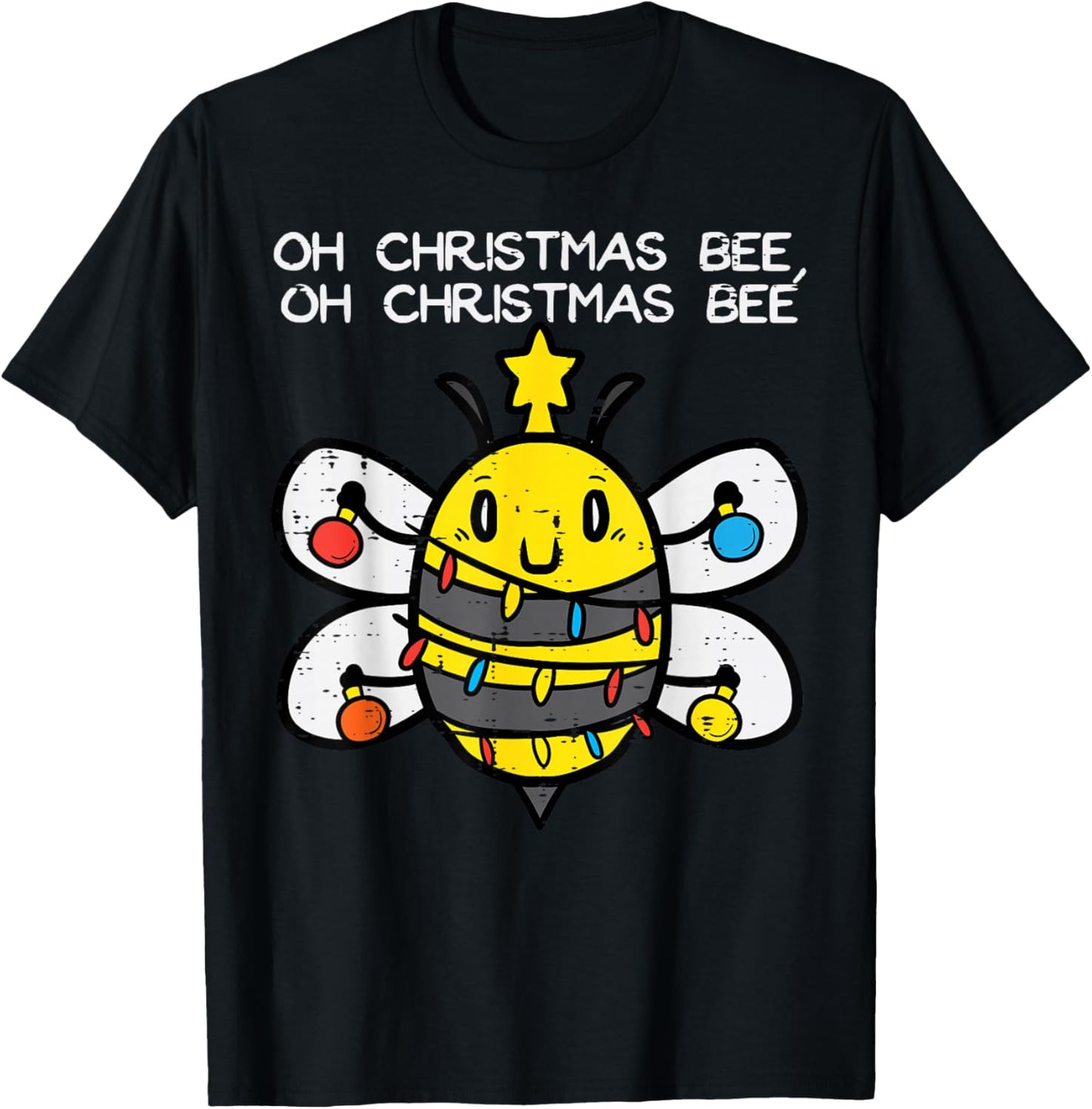 Funny Oh Christmas Bee Xmas Lights Men Women Boys Girls Kids T-Shirt - T-Shirt | Black