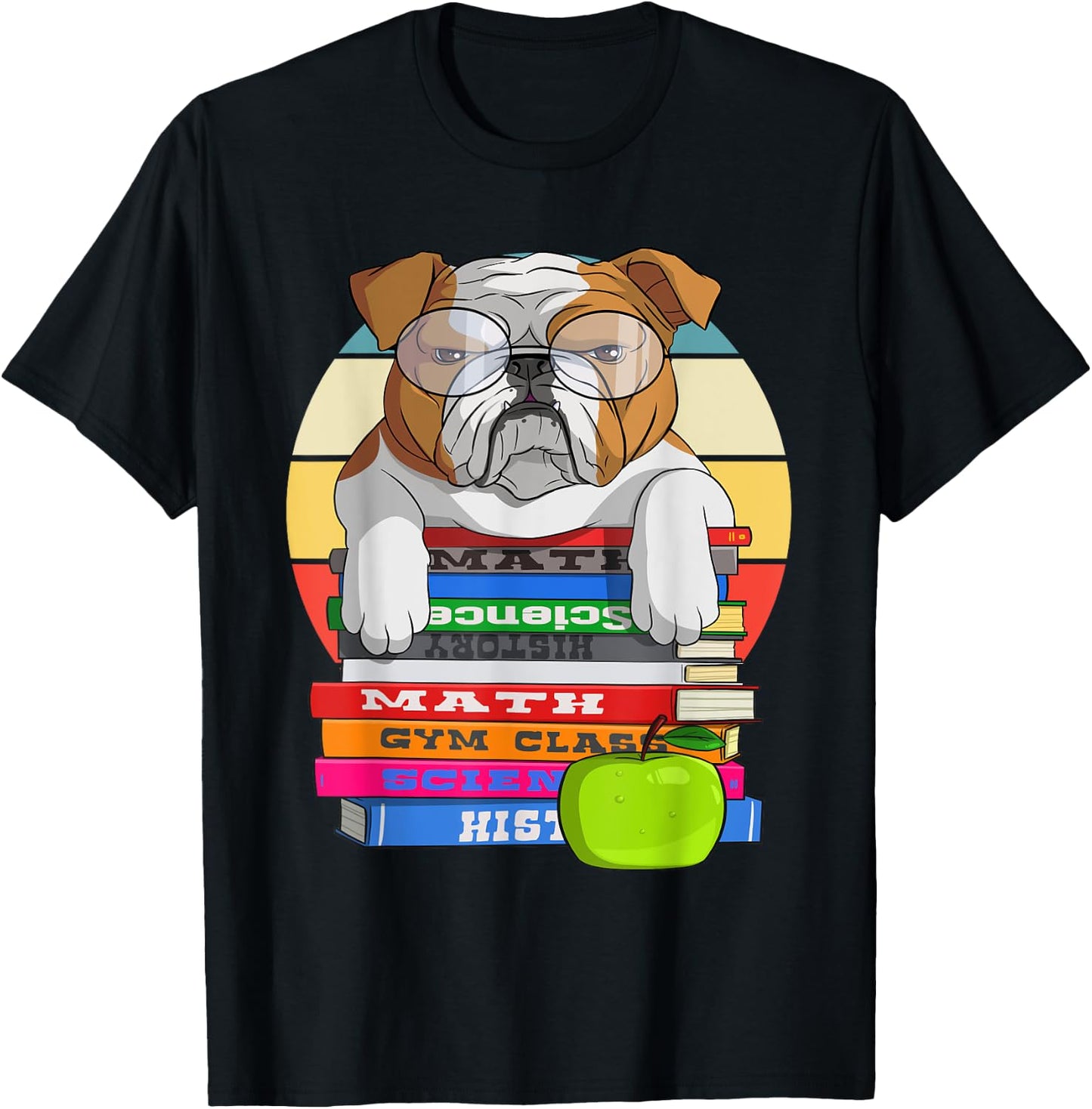 English Bulldog Back To School Book Worm Dog T-Shirt - T-Shirt | Black