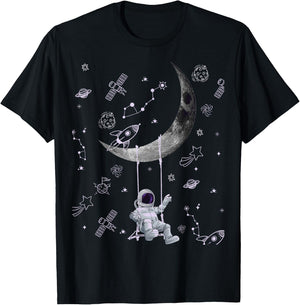 Funny Astronaut Purple Moon Swing NASA Space Science Teacher T-Shirt - T-Shirt | Black