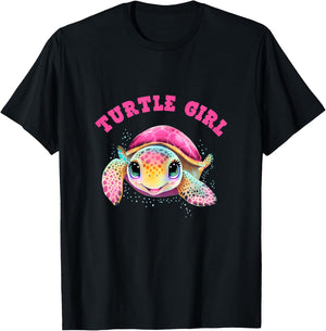 Turtle Girl, Earth Day Outfit for Girls, Girl's Turtle T-Shirt - T-Shirt | Black