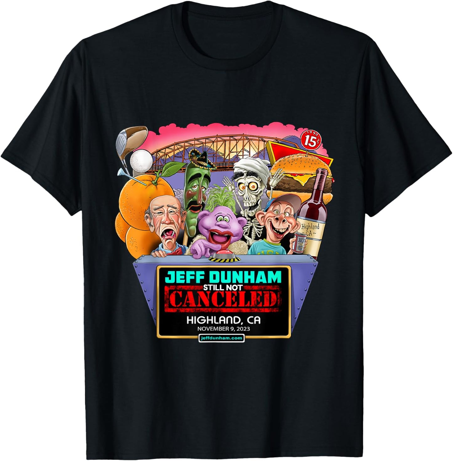 Jeff Dunham Highland, CA (2023) T-Shirt - T-Shirt | Black
