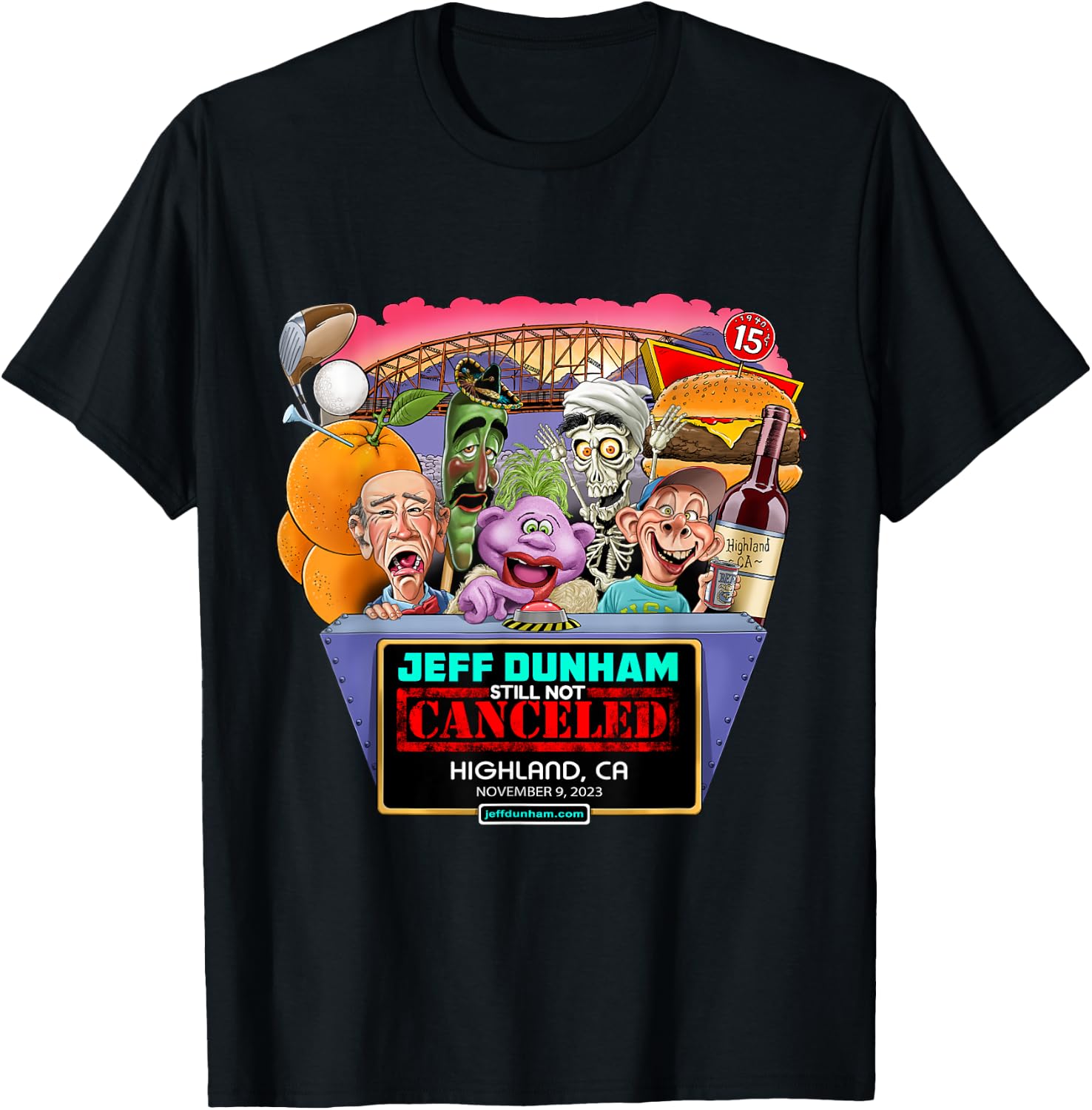Jeff Dunham Highland, CA (2023) T-Shirt - T-Shirt | Black