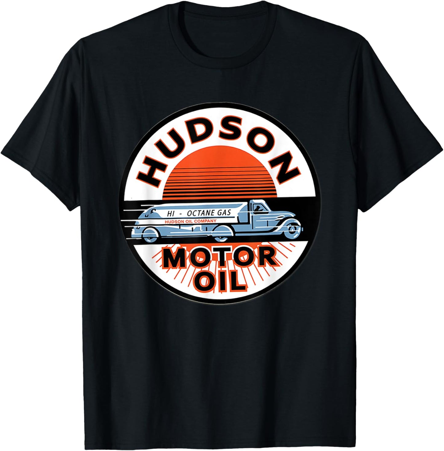 Retro Vintage Gas Station Hudson Motor Oil Car Bikes Garage T-Shirt - T-Shirt | Black