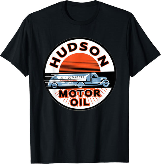 Retro Vintage Gas Station Hudson Motor Oil Car Bikes Garage T-Shirt - T-Shirt | Black