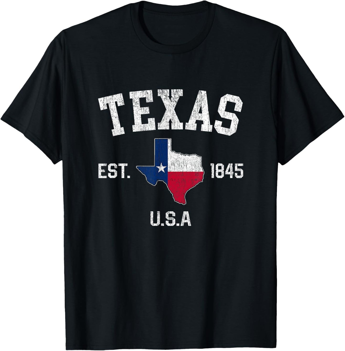 Vintage Texas Est 1845 Texas State Flag Map Texan Pride T-Shirt - T-Shirt | Black