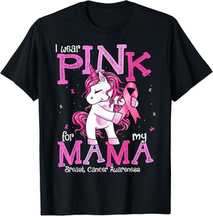 I Wear Pink For My Mama Shirt Breast Cancer Awareness T-Shirt - T-Shirt | Black