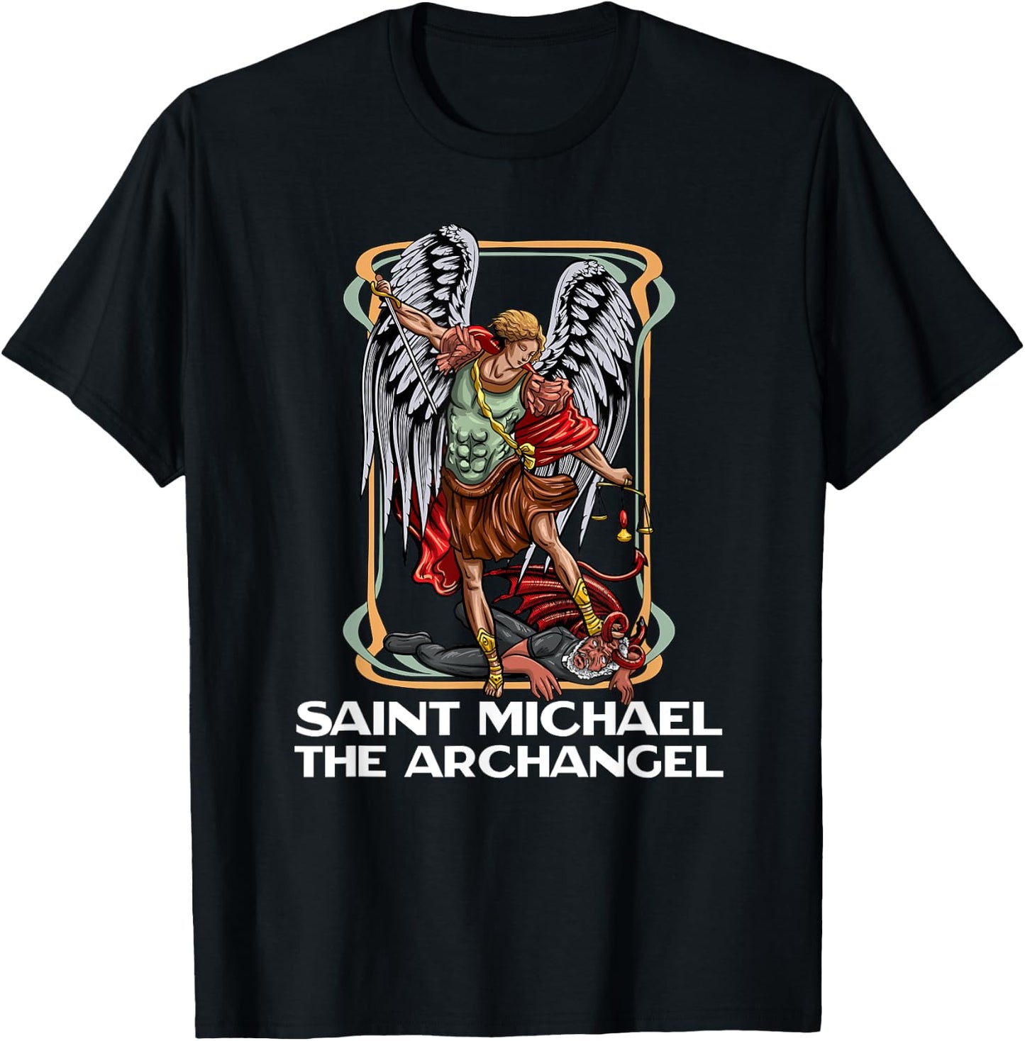 Modern Day Catholic Designs Saint Michael The Archangel Catholic - Black, X-Small, -Adults, Short Sleeve, , Regular Fit, Cotton 50% Polyester 50% T-Shirt - T-Shirt | Black