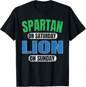 Spartan on Saturday Lion on Sunday Motivation Vintage Funny T-Shirt - T-Shirt | Black
