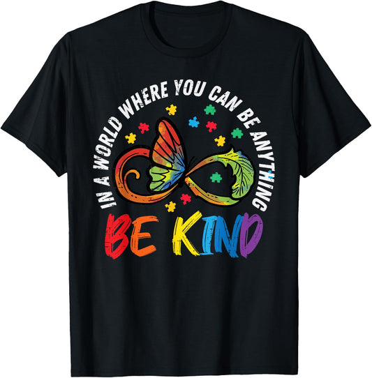 Be Kind Autism Infinity Butterfly Awareness Men Women Kids T-Shirt - T-Shirt | Black