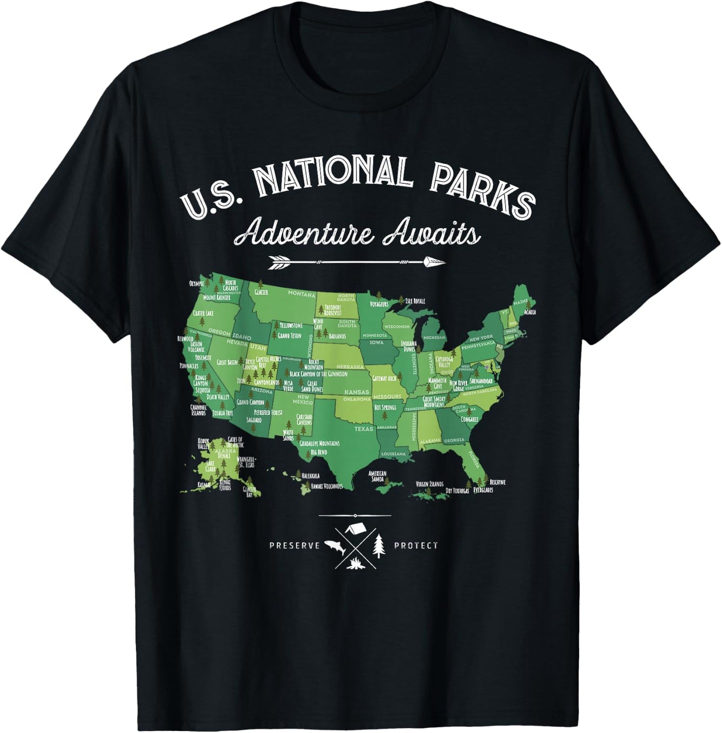 63 National Parks Map US Park Retro Vintage Camping Hiking T-Shirt - T-Shirt | Black