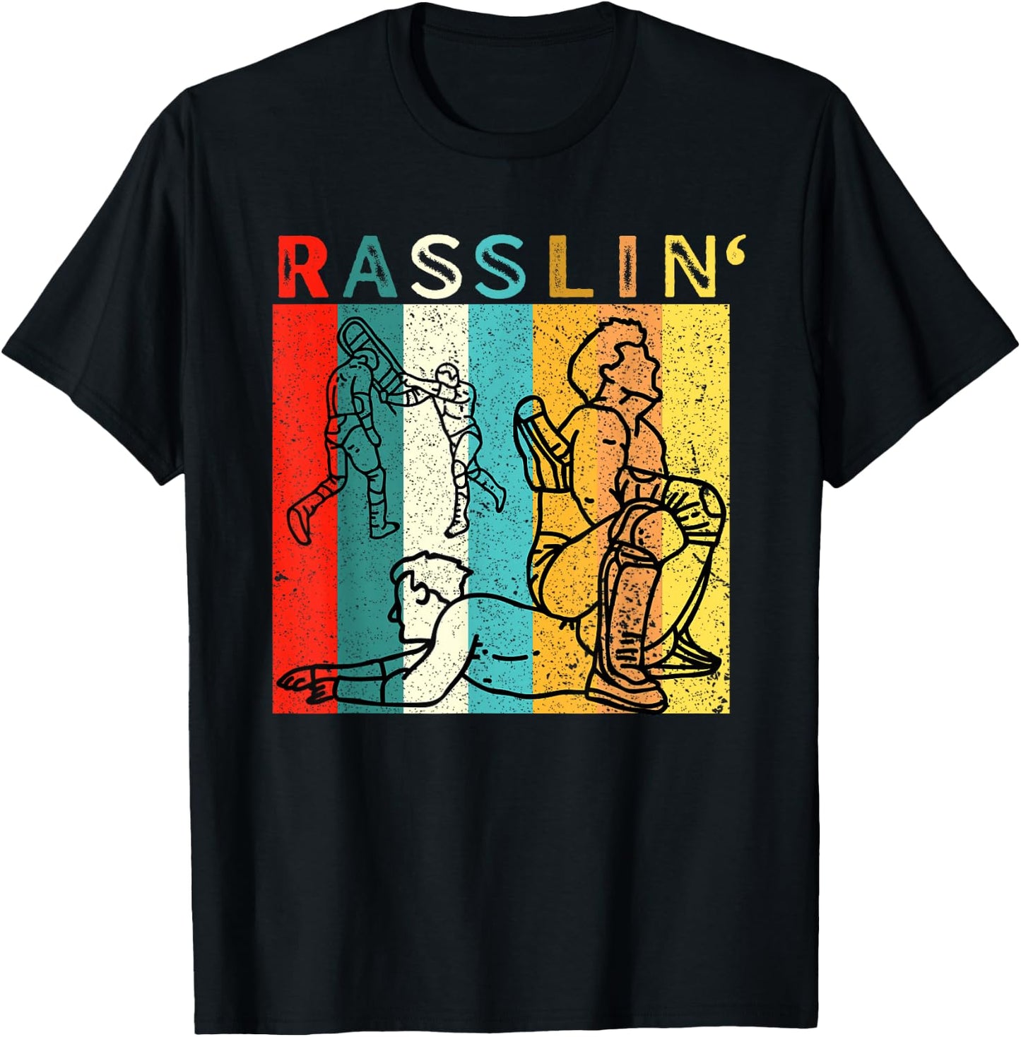 Retro Vintage Rasslin' Pro Wrestling Fan T-Shirt - T-Shirt | Black