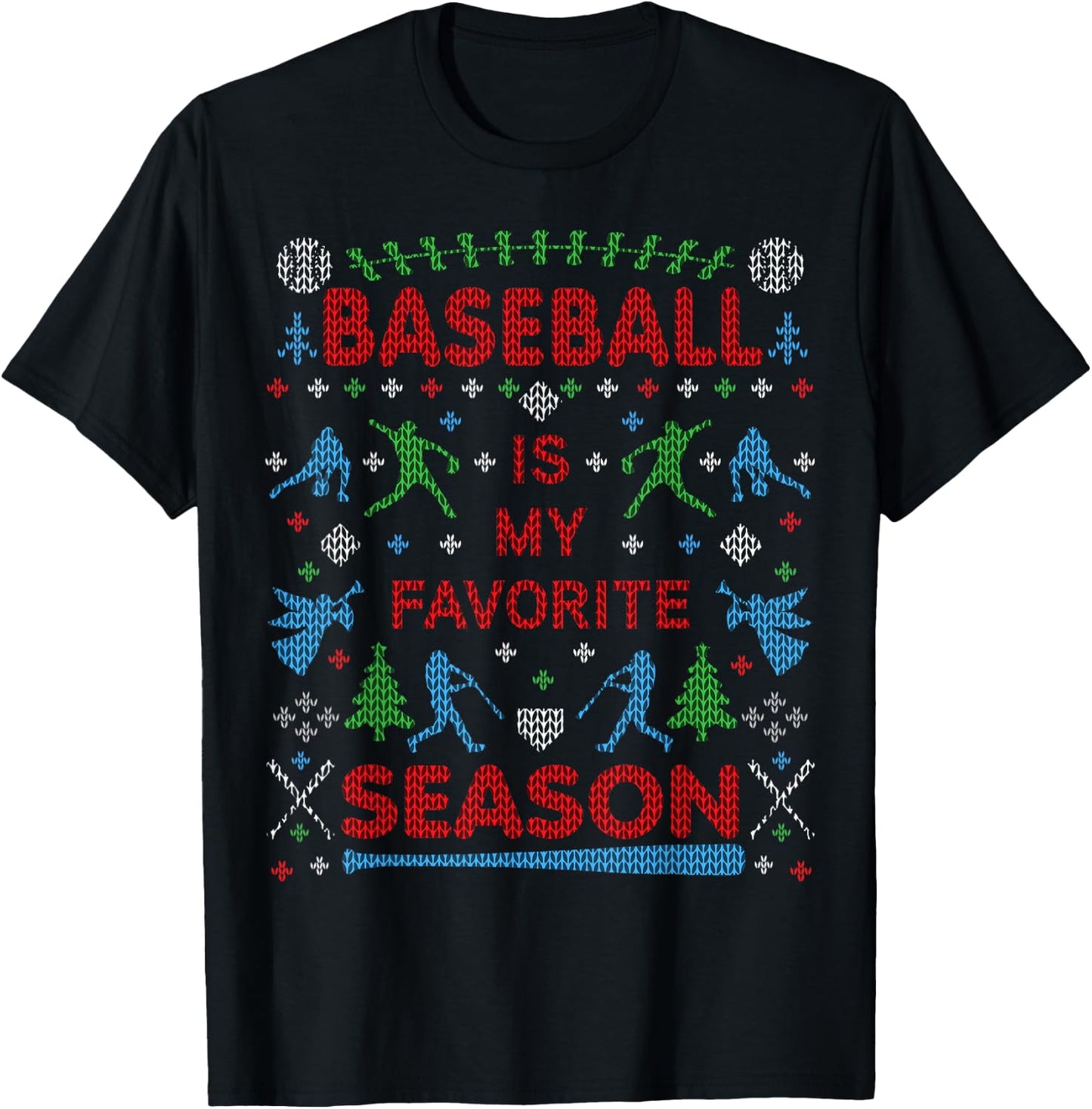 Funny Baseball Season Ugly Christmas Sweater Party Original T-Shirt - T-Shirt | Black