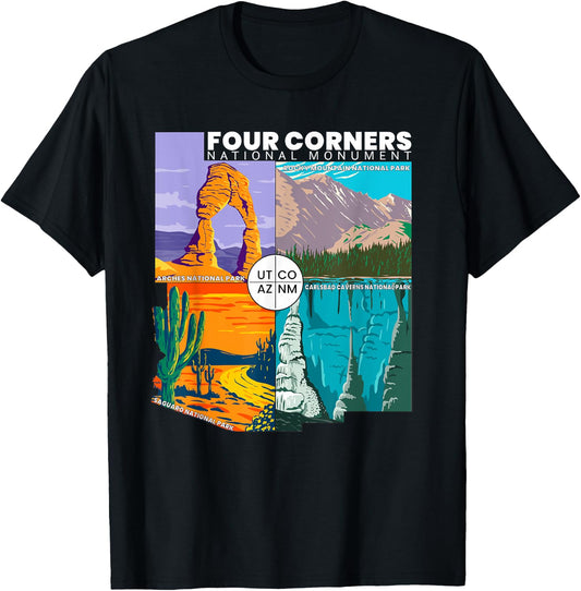 Four Corners National Monument With National Parks Vintage T-Shirt - T-Shirt | Black