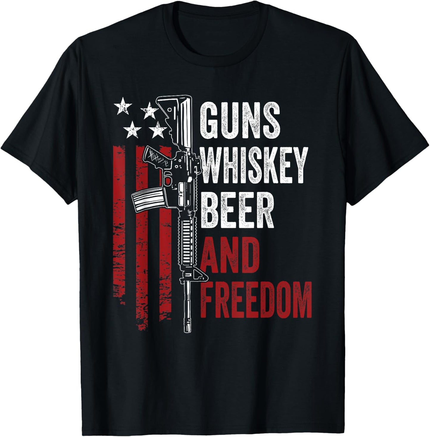 Guns Whisky Beer And Freedom - Funny Drinking AR15 Gun T-Shirt - T-Shirt | Black