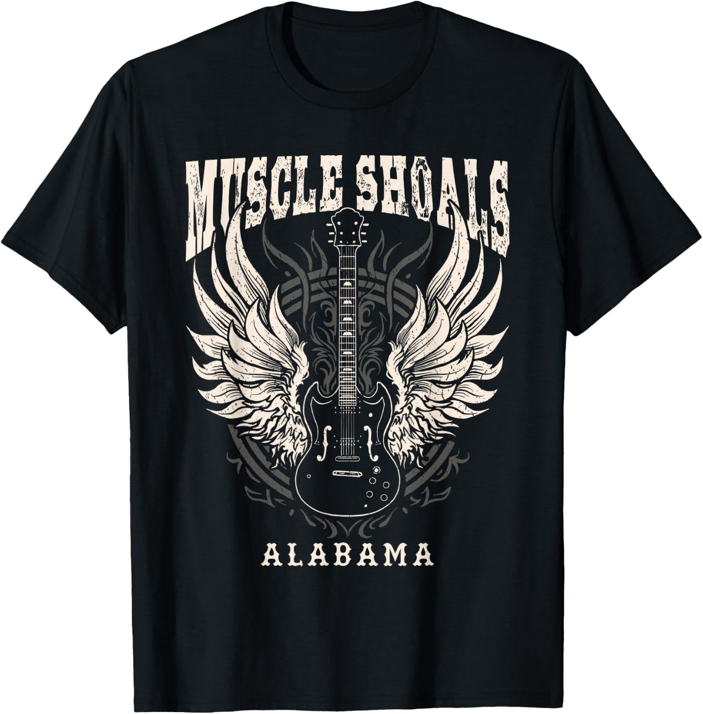 Muscle Shoals Alabama Vintage Guitar Wings T-Shirt - T-Shirt | Black