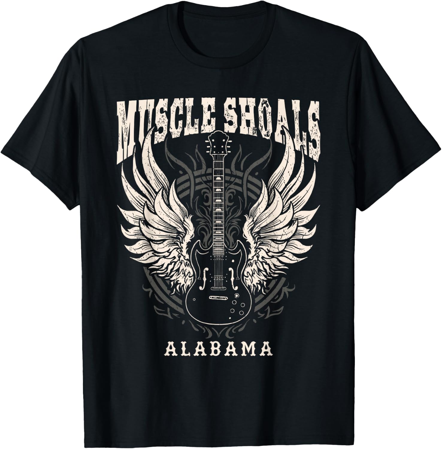 Muscle Shoals Alabama Vintage Guitar Wings T-Shirt - T-Shirt | Black