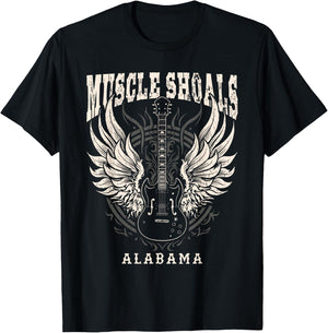 Muscle Shoals Alabama Vintage Guitar Wings T-Shirt - T-Shirt | Black
