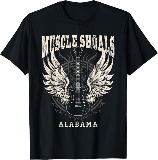 Muscle Shoals Alabama Vintage Guitar Wings T-Shirt - T-Shirt | Black